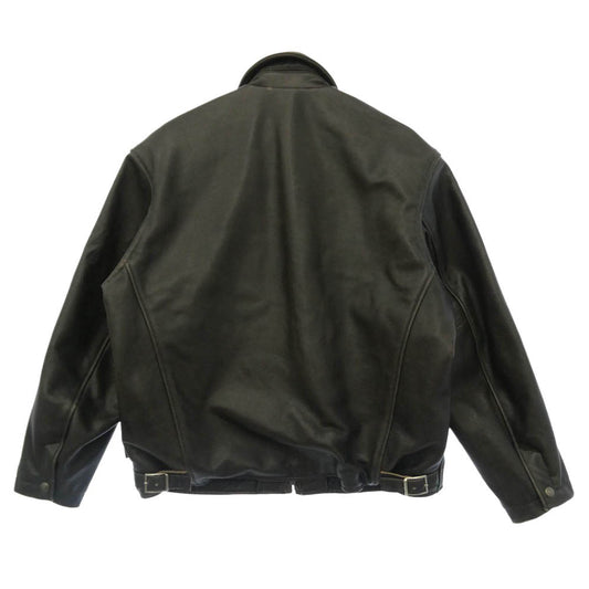 Supreme シュプリーム 25AW × Schott Leather Racer Jacket ショット エンボス ロゴ カウ レザー レーサー ジャケット 襟付 シングルライダース ジャケット 牛革 M ブラック系 M【中古】