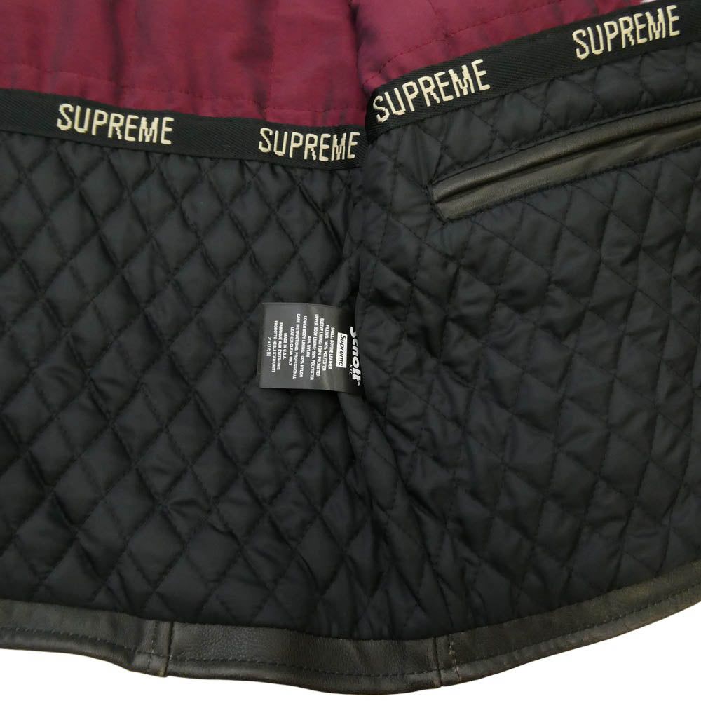 Supreme シュプリーム 25AW × Schott Leather Racer Jacket ショット エンボス ロゴ カウ レザー レーサー ジャケット 襟付 シングルライダース ジャケット 牛革 M ブラック系 M【中古】