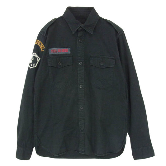 HYSTERIC GLAMOUR ヒステリックグラマー 0213AH08 ガールワッペン付き 長袖 ミリタリーシャツ ブラック系 L【中古】