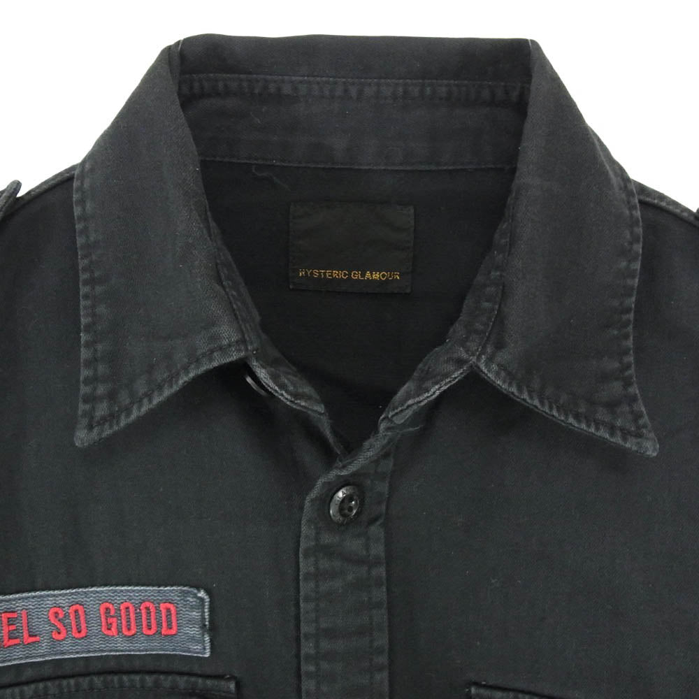 HYSTERIC GLAMOUR ヒステリックグラマー 0213AH08 ガールワッペン付き 長袖 ミリタリーシャツ ブラック系 L【中古】