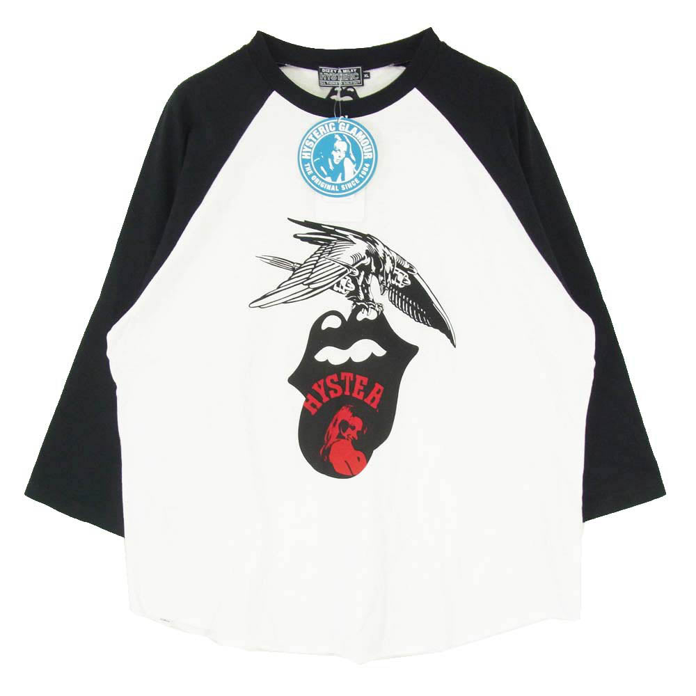 HYSTERIC GLAMOUR ヒステリックグラマー 23AW 02233CL15 x The Rolling Stones 1975 ローリングストーンズ Three Quarter Sleeve T-Shirt 7分袖 ラグラン 長袖 Tシャツ カットソー ブラック系 XL【美品】【中古】