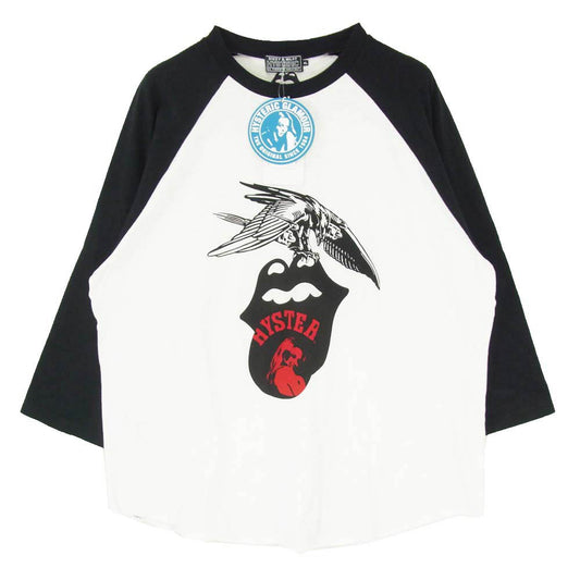 HYSTERIC GLAMOUR ヒステリックグラマー 23AW 02233CL15 x The Rolling Stones 1975 ローリングストーンズ Three Quarter Sleeve T-Shirt 7分袖 ラグラン 長袖 Tシャツ カットソー ブラック系 XL【美品】【中古】
