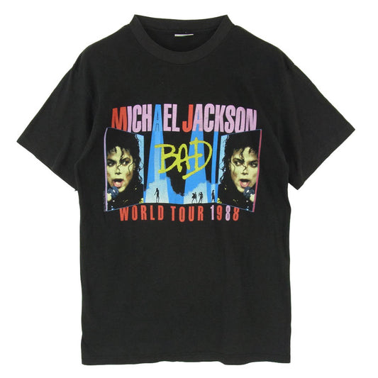 ヴィンテージ 80s USA製 michael jackson マイケルジャクソン BAD WORLD TOUR 1988 Tシャツ Spring Ford CLASSIC タグ ブラック系 L【中古】