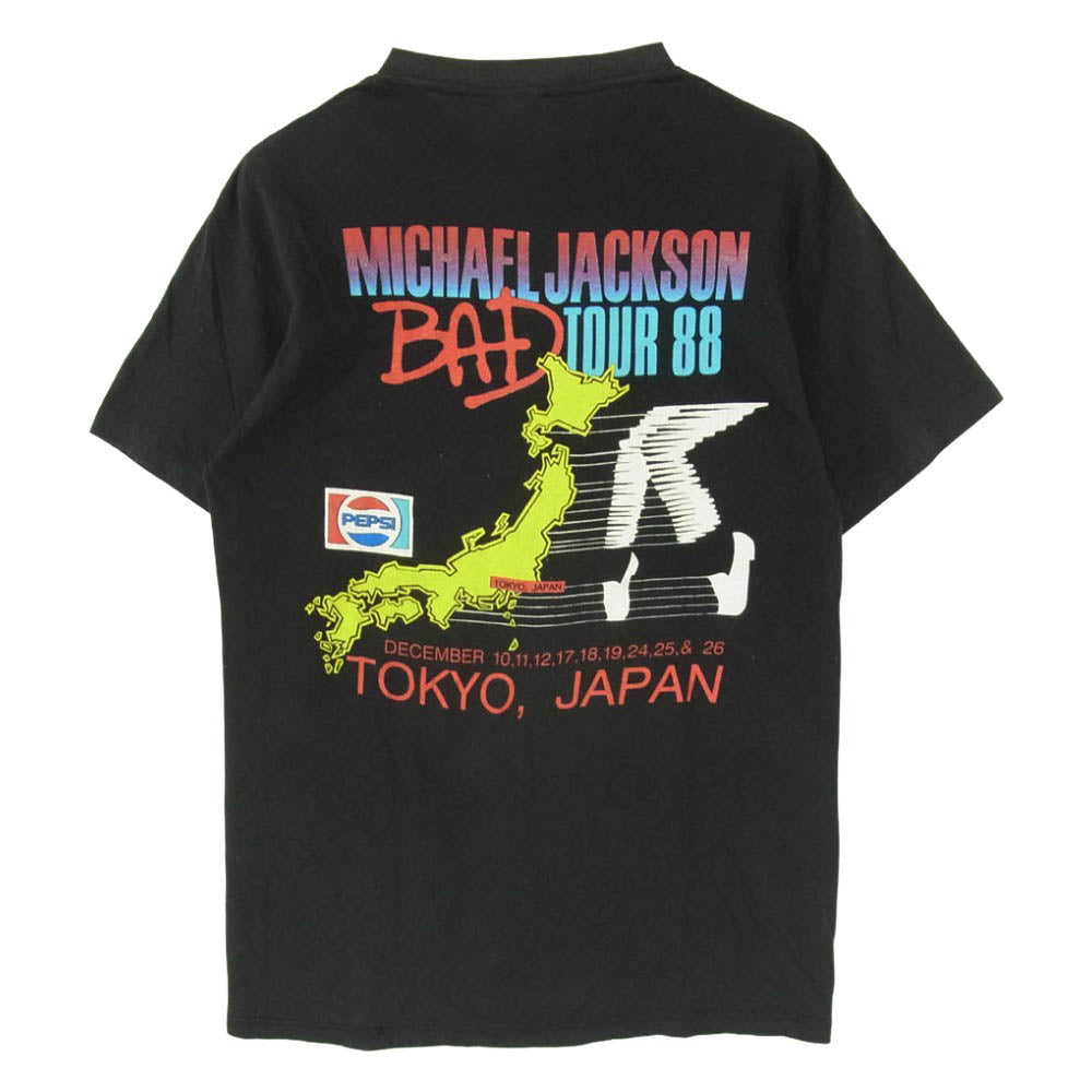 ヴィンテージ 80s USA製 michael jackson マイケルジャクソン BAD WORLD TOUR 1988 Tシャツ Spring Ford CLASSIC タグ ブラック系 L【中古】