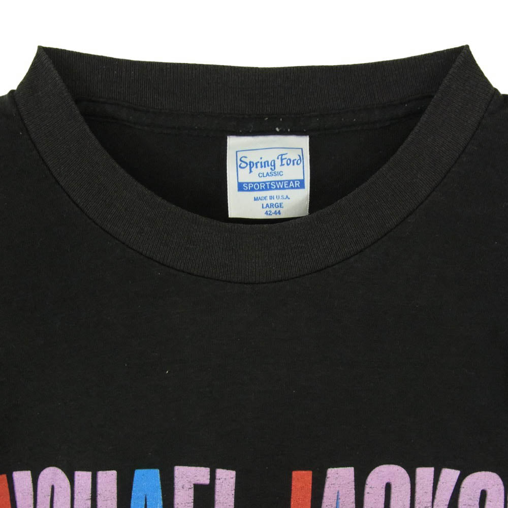 ヴィンテージ 80s USA製 michael jackson マイケルジャクソン BAD WORLD TOUR 1988 Tシャツ Spring Ford CLASSIC タグ ブラック系 L【中古】