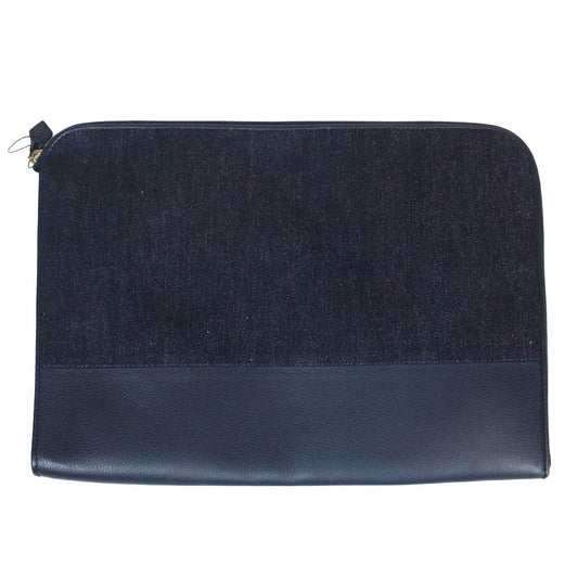 シセイ デニム × レザー クラッチ バッグ インディゴブルー系【美品】【中古】