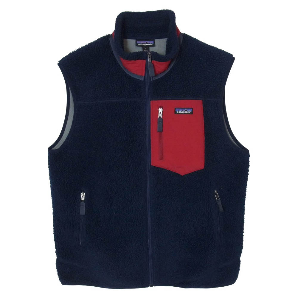 patagonia パタゴニア 17AW 23048 17年生製 Classic Retoro-X Vest クラシック レトロX フリース ベスト ネイビー系 レッド系 L【中古】