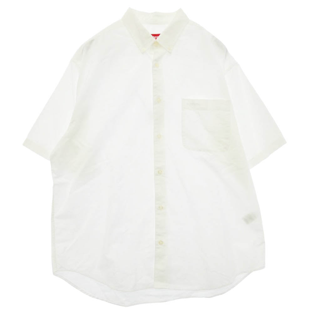 Supreme シュプリーム 25SS Loose Fit Oxford S/S Shirt ロゴ刺繍 ルーズフィット オックスフォード ボタンダウン 半袖 シャツ ホワイト系 M【中古】