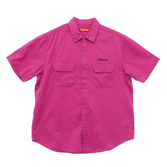 Supreme シュプリーム 25SS Rhinestone Pin Up S/S Work Shirt ラインストーン ピンナップ ショートスリーブ 半袖 ワークシャツ ピンク系 M【美品】【中古】