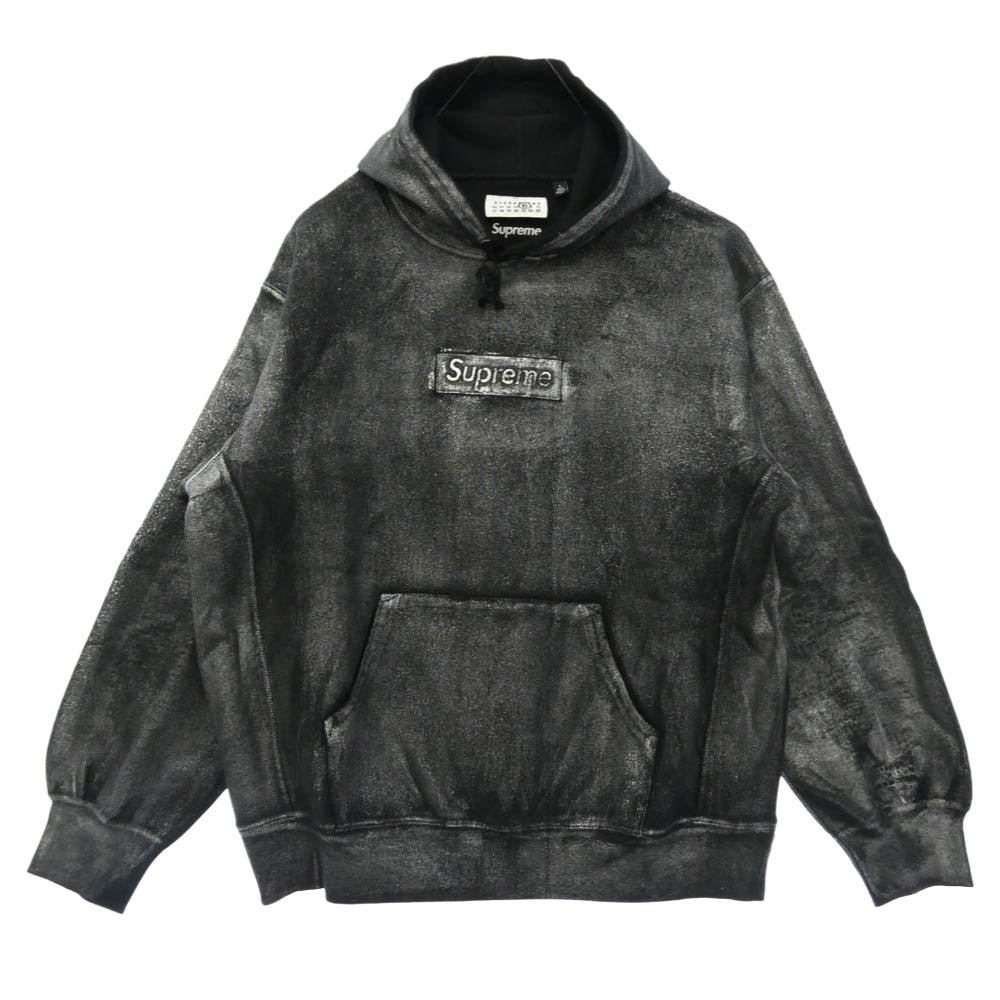 Supreme シュプリーム MAISON MARGIELA メゾンマルジェラ 24SS x MM6 Maison Margiela Foil Box Logo Hooded Sweatshirt エムエムシックス メゾンマルジェラ ボックスロゴ パーカー L ブラック系 L【美品】【中古】