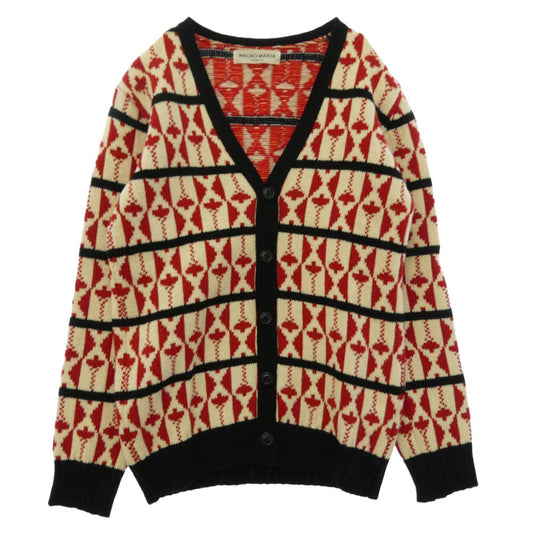 WACKO MARIA ワコマリア ウール 総柄 カーディガン レッド系 オフホワイト系 S【中古】