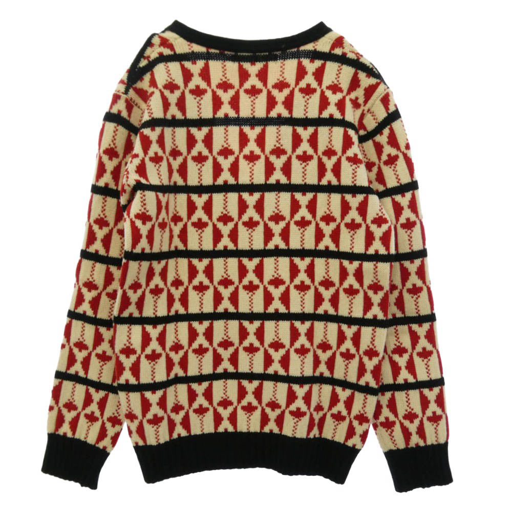 WACKO MARIA ワコマリア ウール 総柄 カーディガン レッド系 オフホワイト系 S【中古】