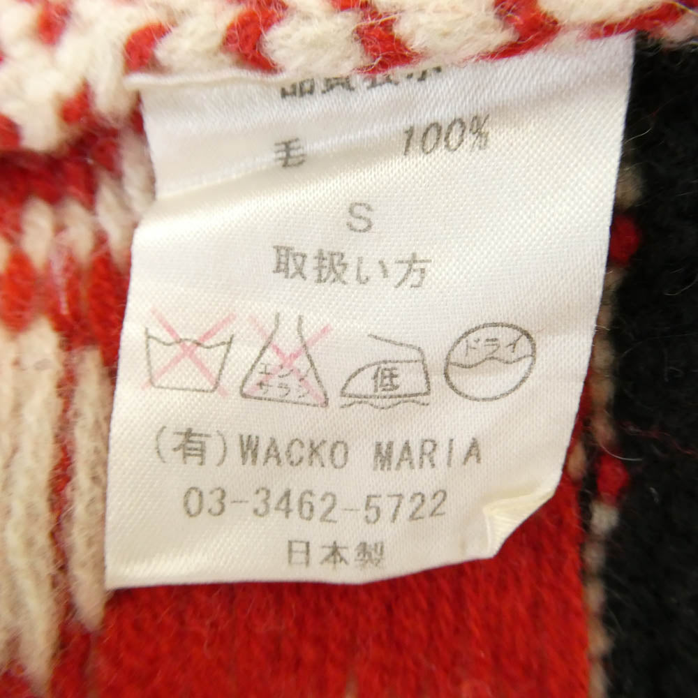 WACKO MARIA ワコマリア ウール 総柄 カーディガン レッド系 オフホワイト系 S【中古】