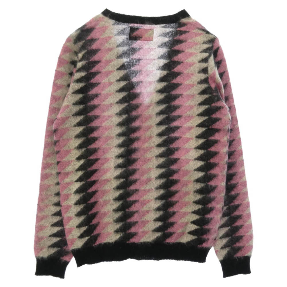 WACKO MARIA ワコマリア 12AW-KNT-07 DIAMOND STRIPE CARDIGAN ダイヤモンドストライプ モヘア モヘヤ カーディガン ブラック系 ピンク系 S【中古】