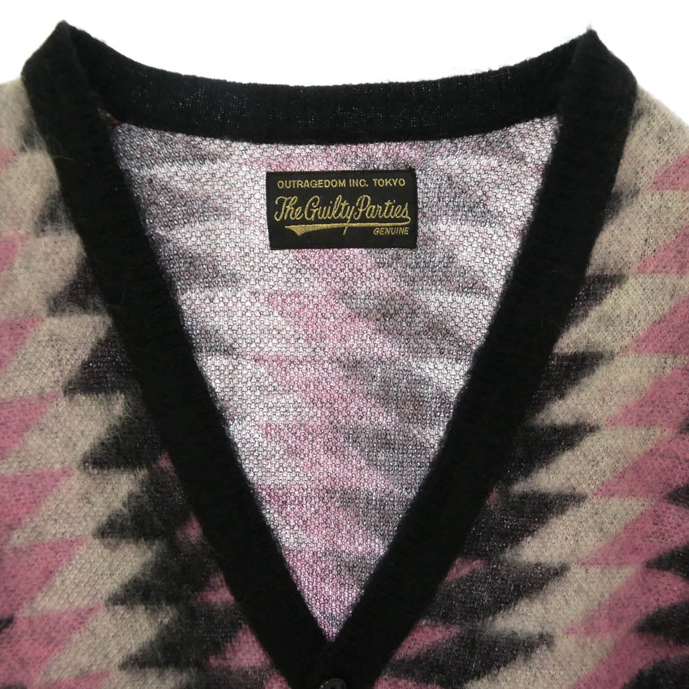 WACKO MARIA ワコマリア 12AW-KNT-07 DIAMOND STRIPE CARDIGAN ダイヤモンドストライプ モヘア モヘヤ カーディガン ブラック系 ピンク系 S【中古】