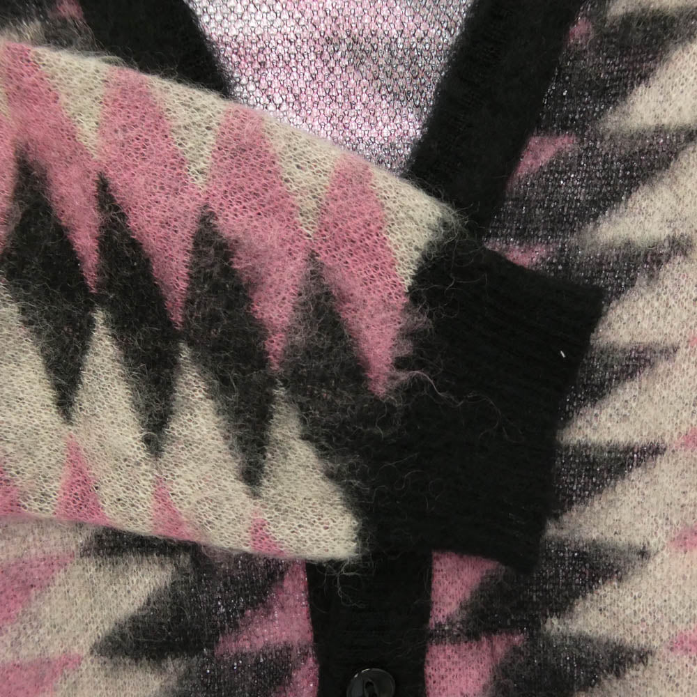 WACKO MARIA ワコマリア 12AW-KNT-07 DIAMOND STRIPE CARDIGAN ダイヤモンドストライプ モヘア モヘヤ カーディガン ブラック系 ピンク系 S【中古】