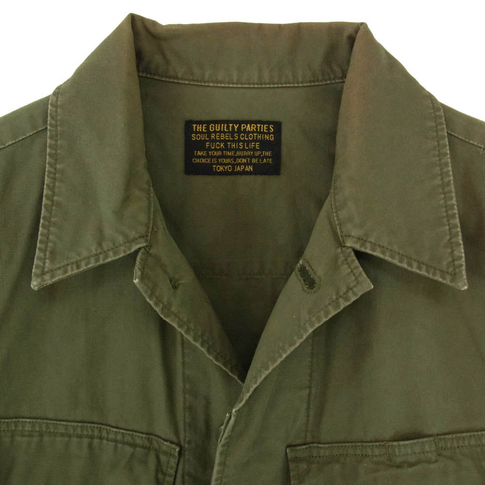 WACKO MARIA ワコマリア FATIGUE JACKET バックプリント DISCO DEVIL ロゴプリント ファティーグ ミリタリー ジャケット カーキ系 S【中古】