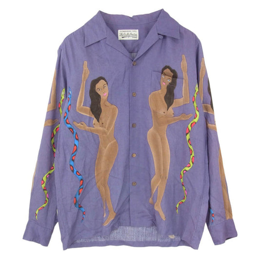 WACKO MARIA ワコマリア 19AW 19FW-WMS-OC03 OPEN COLLAR SHIRT オープンカラー 蛇使い プリント 長袖 シャツ パープル系 S【中古】