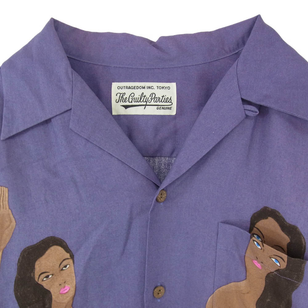 WACKO MARIA ワコマリア 19AW 19FW-WMS-OC03 OPEN COLLAR SHIRT オープンカラー 蛇使い プリント 長袖 シャツ パープル系 S【中古】