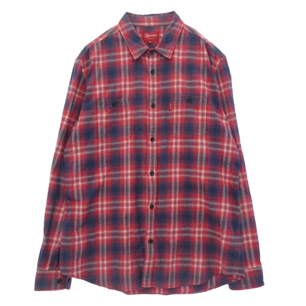 Supreme シュプリーム チェック柄 長袖 ポケット シャツ レッド系 XL【中古】