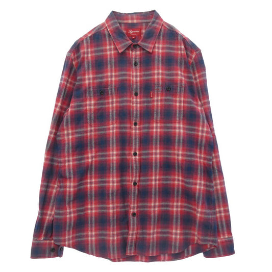 Supreme シュプリーム チェック柄 長袖 ポケット シャツ レッド系 XL【中古】