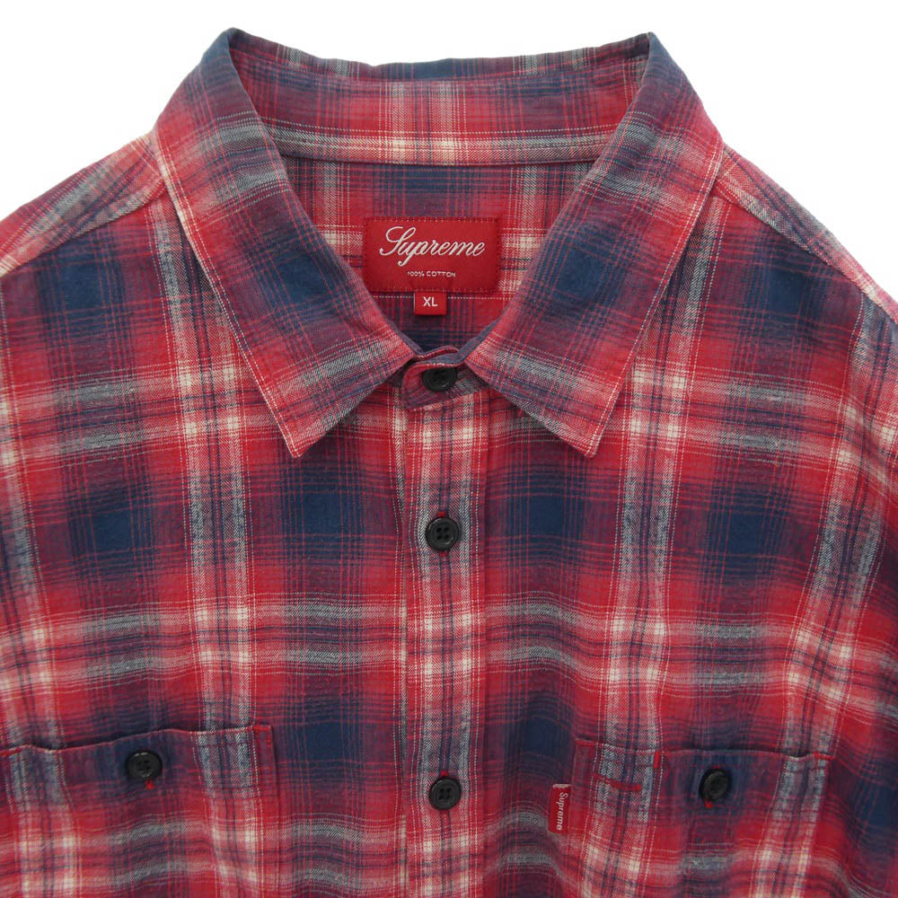 Supreme シュプリーム チェック柄 長袖 ポケット シャツ レッド系 XL【中古】