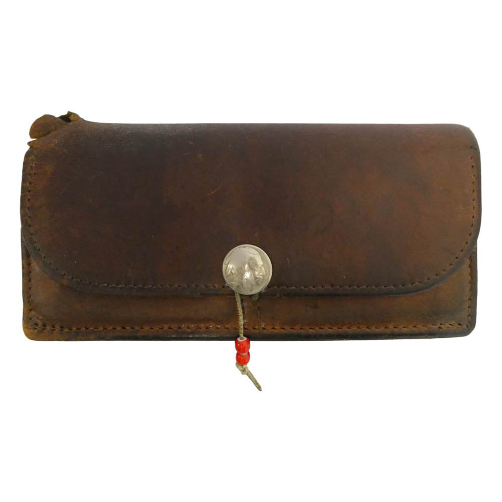 goro's ゴローズ コンチョ付き レザー ロングウォレット 二つ折り 長財布 ブラウン系【中古】