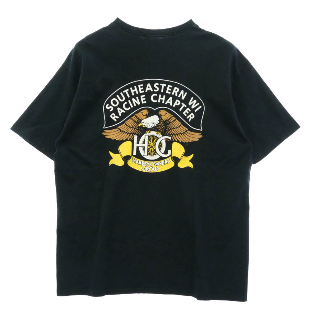 ヴィンテージ Harley Davidson ハーレー プリント ヘンリーネック Tシャツ 半袖 カットソー ブラック系 ダークネイビー系 XL【中古】