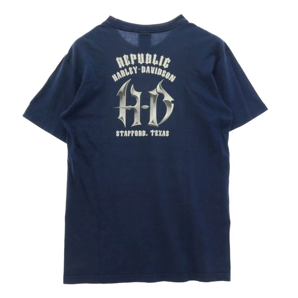 ヴィンテージ Harley Davidson ハーレー ピンナップ ガール プリント Tシャツ 半袖 カットソー ネイビー系 M【中古】