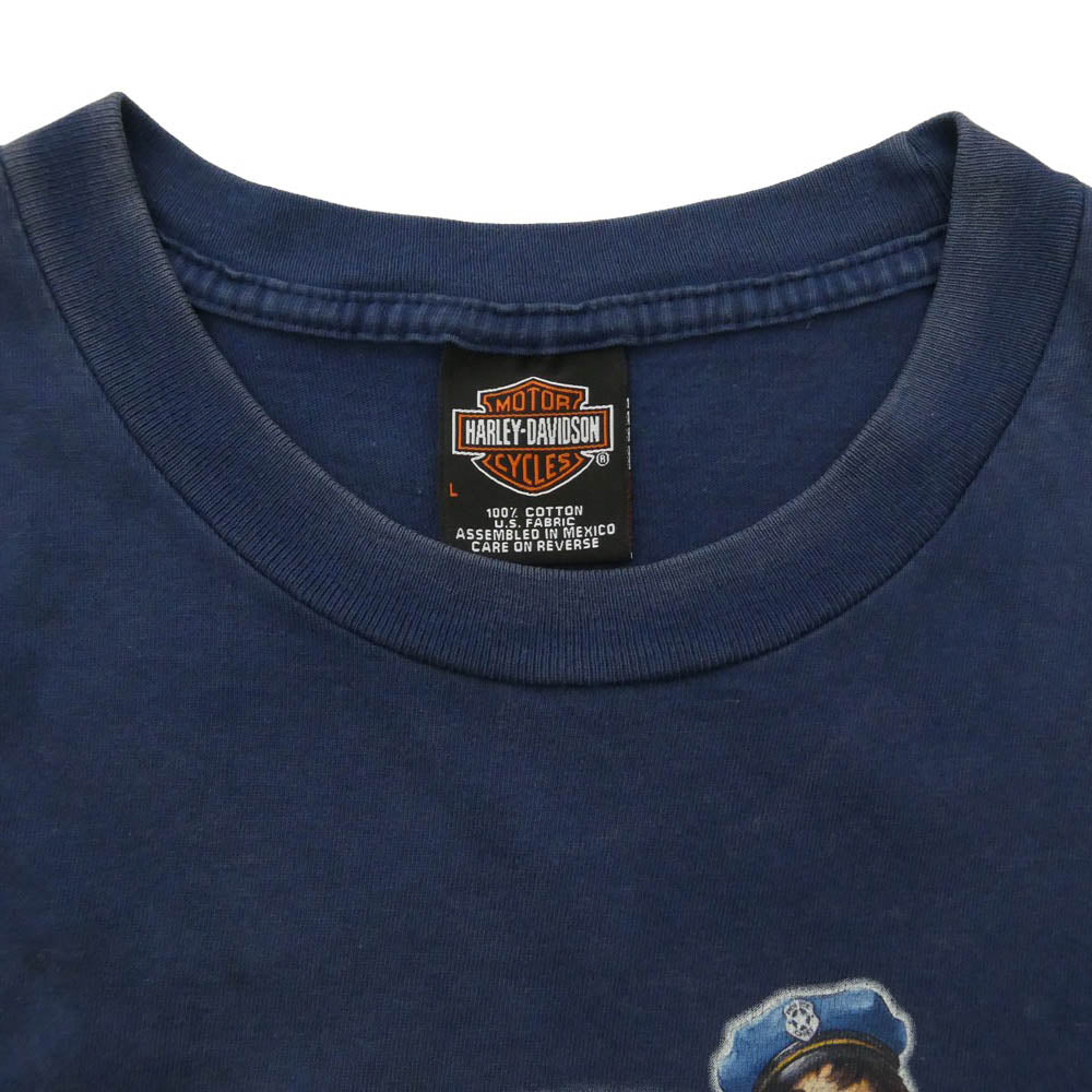 ヴィンテージ Harley Davidson ハーレー ピンナップ ガール プリント Tシャツ 半袖 カットソー ネイビー系 M【中古】