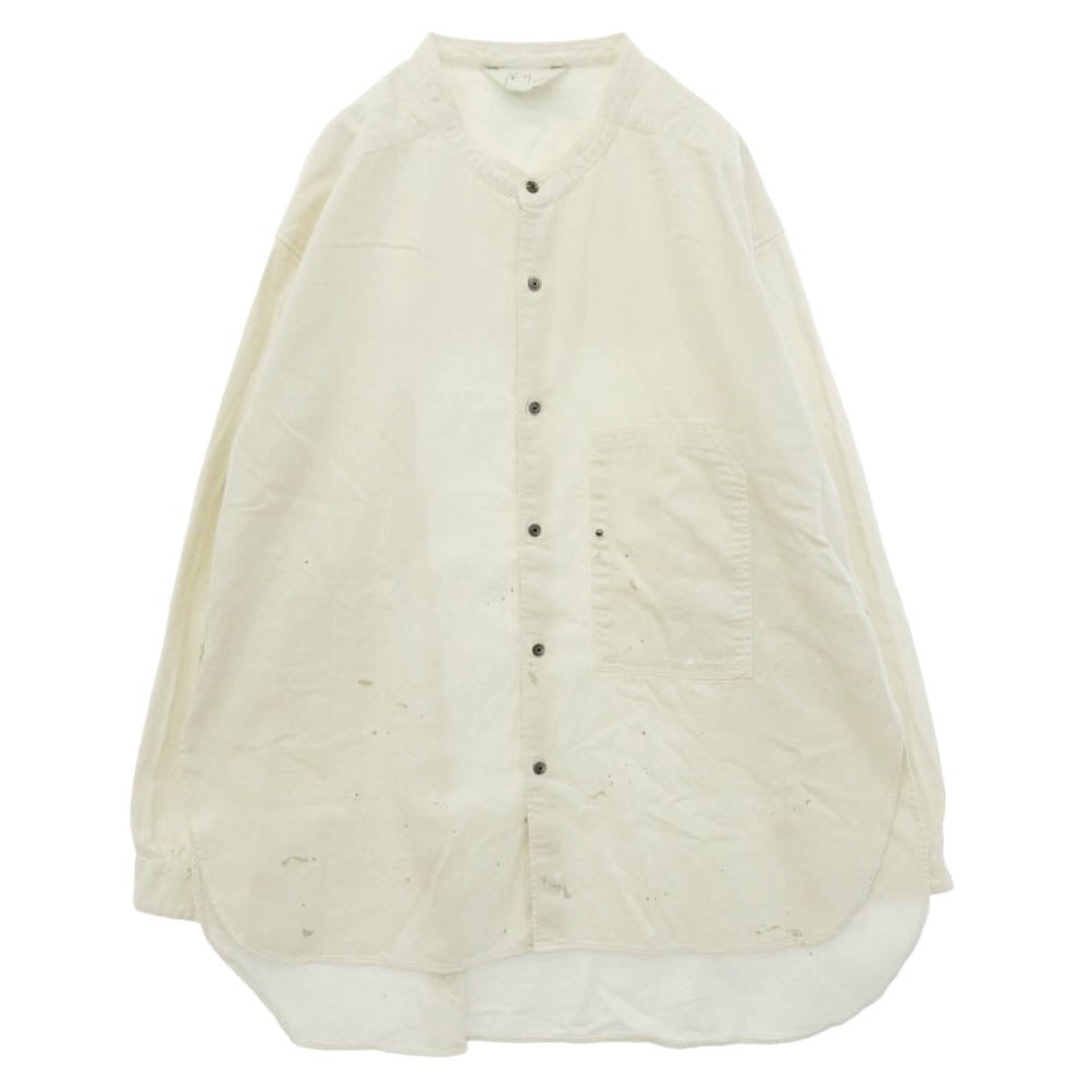 ANCELLM アンセルム 26SS ANC-SH88 DENIM BAND COLLAR SHIRT デニム バンドカラー ペイント 加工 長袖 シャツ ホワイト系 1【中古】