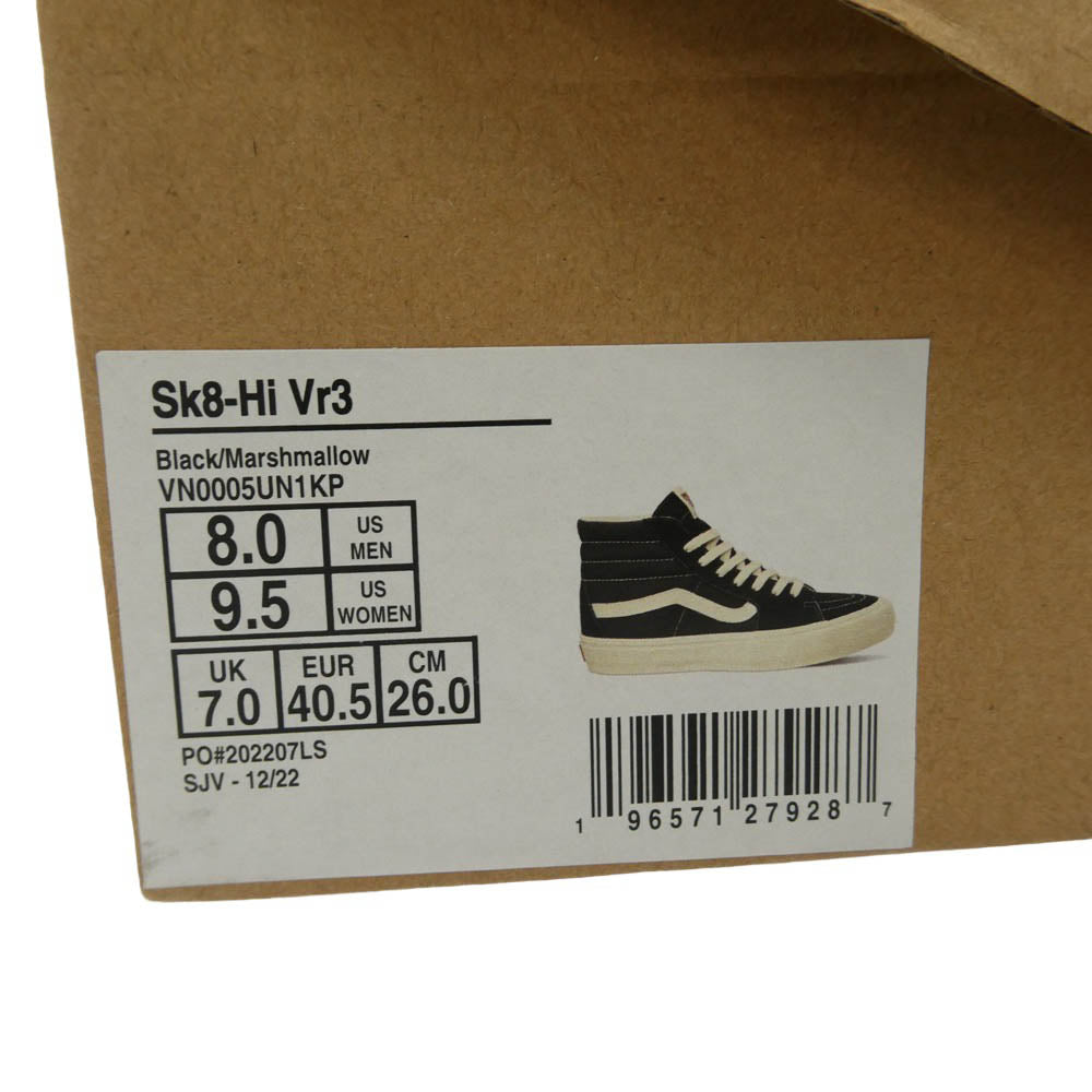 VANS バンズ VN0005UN1KP SKATE SK8-HI VR3 スケートハイ スエード スニーカー ブラック系 ホワイト系 26cm【極上美品】【中古】