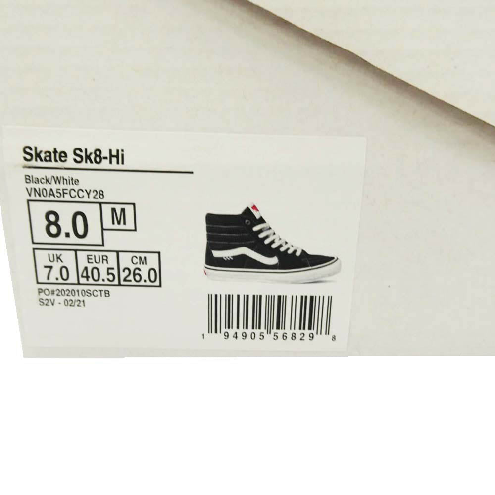 VANS バンズ VN0A5FCCY28 SKATE SK8-HI スケートハイ スエード スニーカー ブラック ブラック系 ホワイト系 26cm【極上美品】【中古】