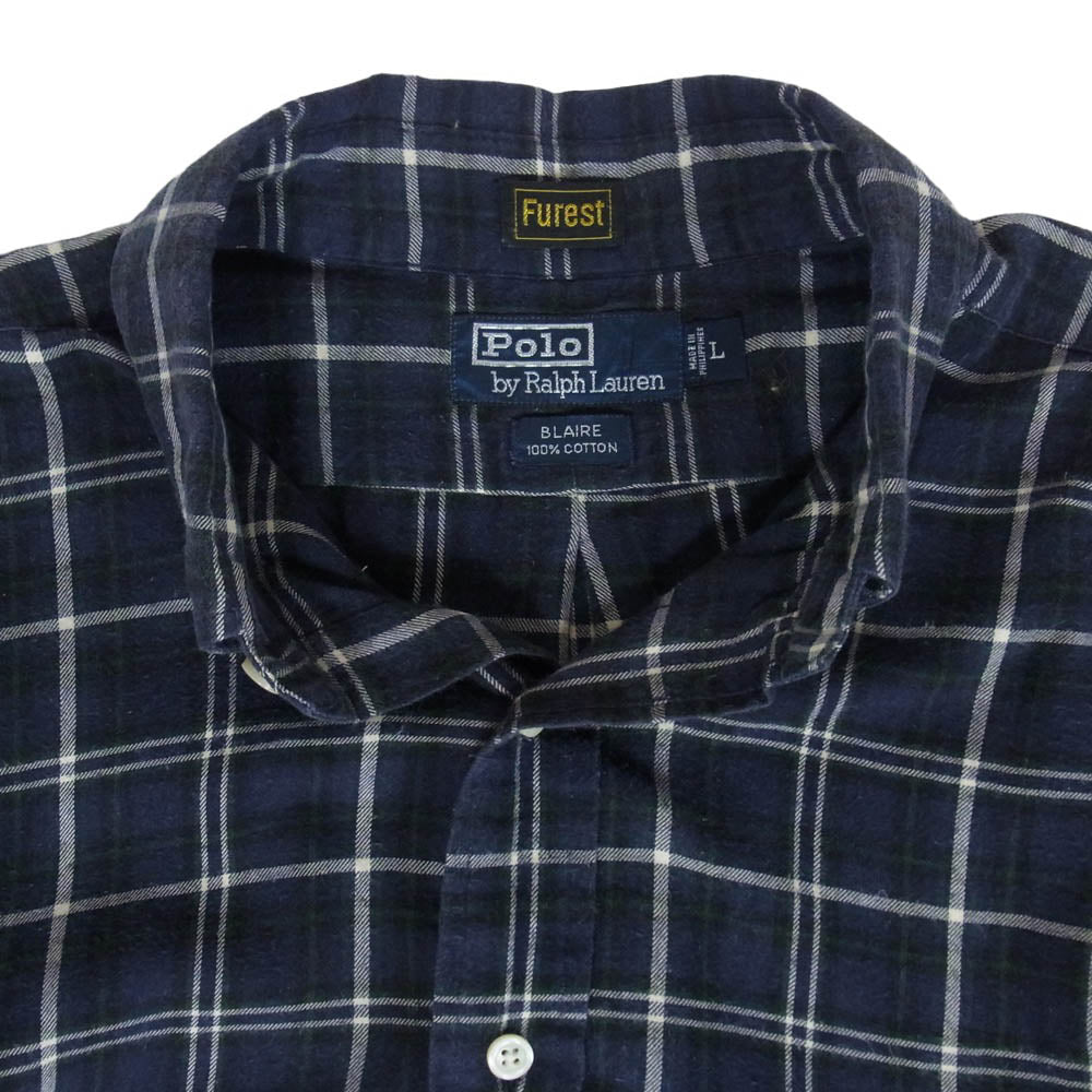 POLO RALPH LAUREN ポロ・ラルフローレン 90s BLAIRE チェック ボタンダウン 長袖 シャツ ネイビー系 L【中古】