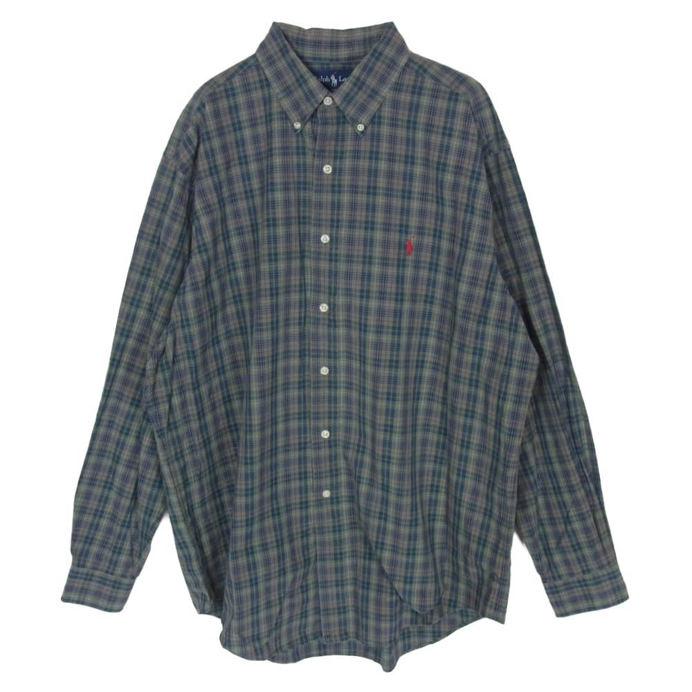 POLO RALPH LAUREN ポロ・ラルフローレン CLASSIC FIT クラシックフィット チェック ボタンダウン 長袖 シャツ モスグリーン系 L【中古】