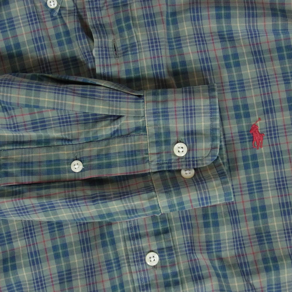 POLO RALPH LAUREN ポロ・ラルフローレン CLASSIC FIT クラシックフィット チェック ボタンダウン 長袖 シャツ モスグリーン系 L【中古】