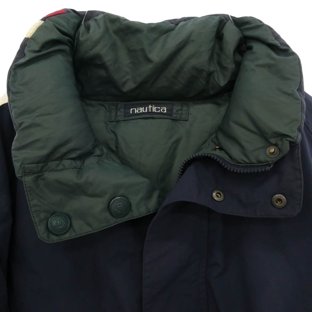 NAUTICA ノーティカ ロゴ刺繍 リバーシブル ダウン ジャケット 中国製 ダークネイビー系 ダークグリーン系 XXL【中古】