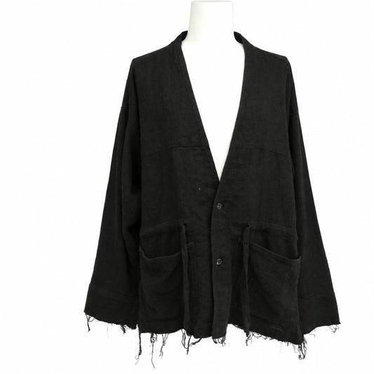 ANCELLM アンセルム ANC-SH51 PANAMA COLLAR LESS SHIRT JACKET パナマ カラーレス シャツ ジャケット ブラック系 2【中古】