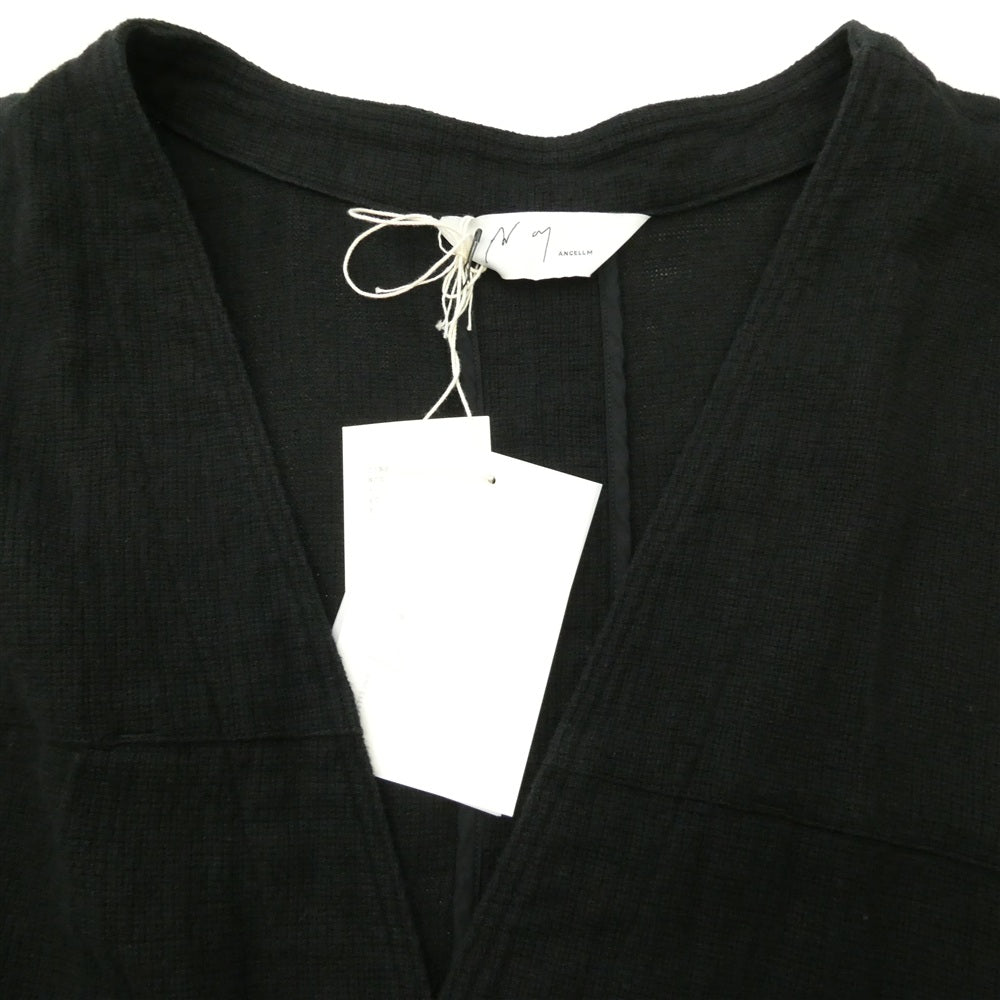 ANCELLM アンセルム ANC-SH51 PANAMA COLLAR LESS SHIRT JACKET パナマ カラーレス シャツ ジャケット ブラック系 2【中古】