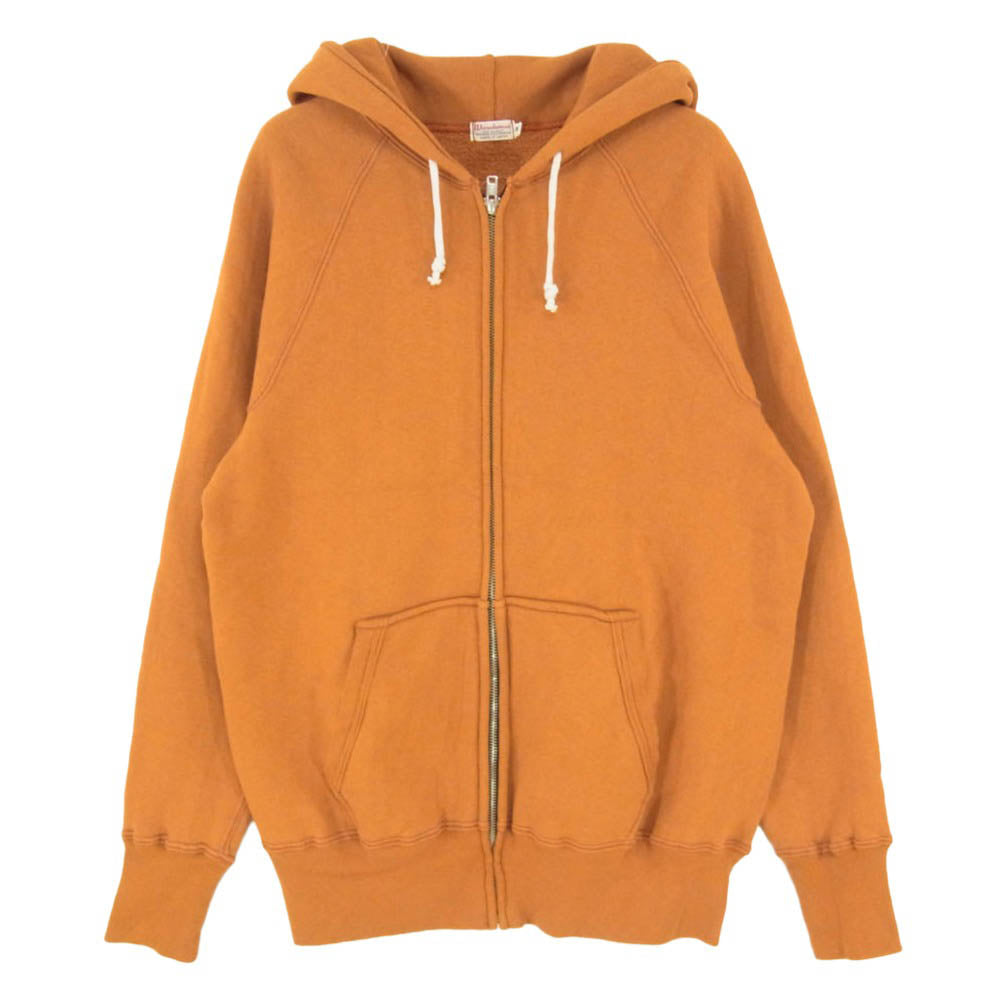 WAREHOUSE ウエアハウス 496 FULL ZIP HOODIE ラグランフリーダム ワンウォッシュフルジップ スウェット フーディー パーカー オレンジ系 42【中古】