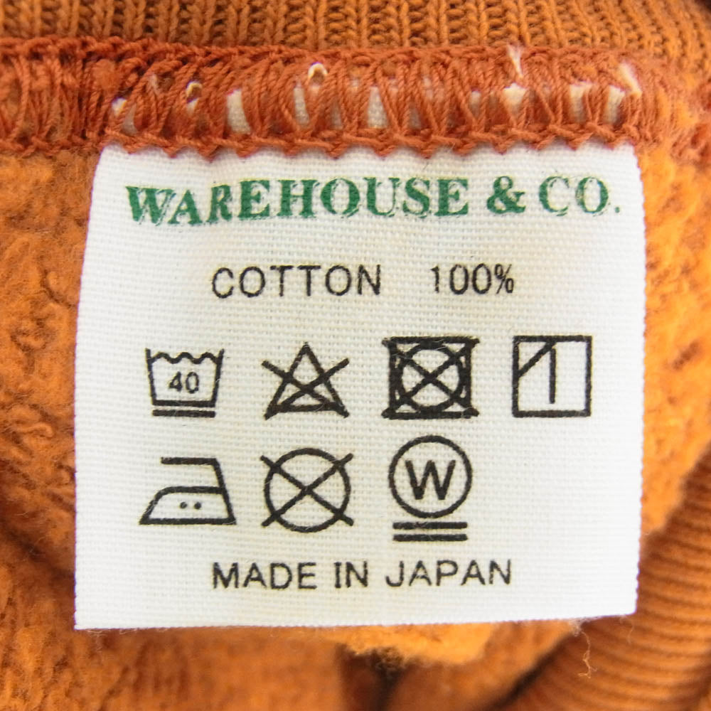 WAREHOUSE ウエアハウス 496 FULL ZIP HOODIE ラグランフリーダム ワンウォッシュフルジップ スウェット フーディー パーカー オレンジ系 42【中古】
