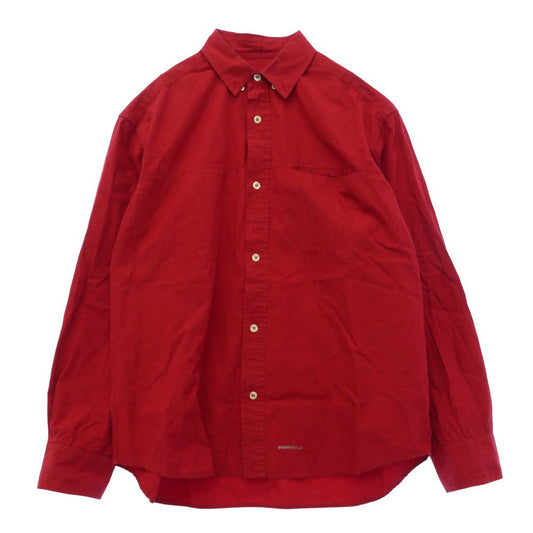 STUSSY ステューシー USA製 紺タグ 長袖 ボタンダウン シャツ レッド系 M【中古】