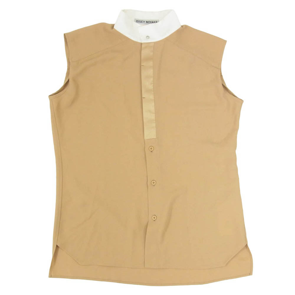 ISSEY MIYAKE イッセイミヤケ IM44-FJ517 TUCK POLYESTER タック ポリエステル ノースリーブ ブラウス トップス ブラウン系 2【中古】