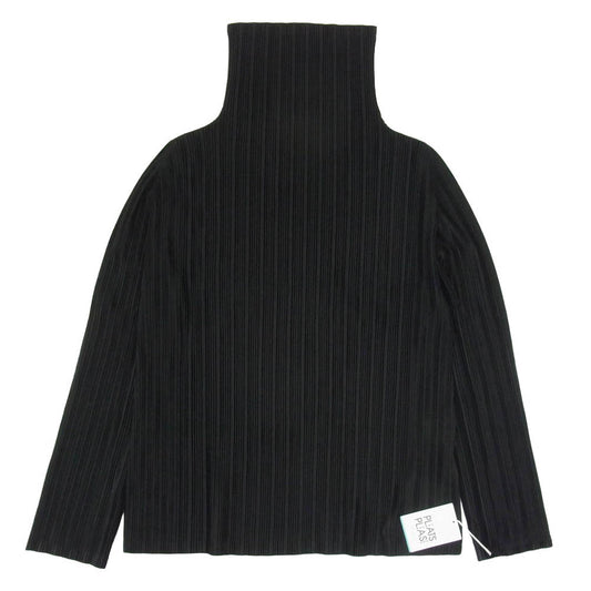 PLEATS PLEASE プリーツプリーズ イッセイミヤケ ISSEY MIYAKE イッセイミヤケ PP83-FK351 ISSEY MIYAKE イッセイ ミヤケ リブプリーツ タートルネック ハイネック 長袖トップス シャツ カットソー ブラック系 3【極上美品】【中古】