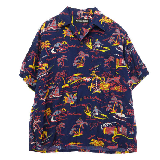 WACKO MARIA ワコマリア 25SS-WMS-HI02 HAWAIIAN SHIRT S/S TYPE-2 ハワイアン アロハ 半袖 オープンカラー シャツ ネイビー系 M【中古】