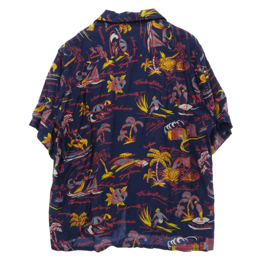 WACKO MARIA ワコマリア 25SS-WMS-HI02 HAWAIIAN SHIRT S/S TYPE-2 ハワイアン アロハ 半袖 オープンカラー シャツ ネイビー系 M【中古】