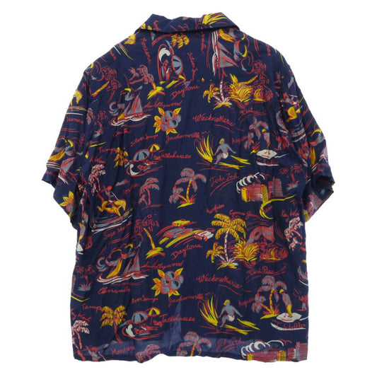 WACKO MARIA ワコマリア 25SS-WMS-HI02 HAWAIIAN SHIRT S/S TYPE-2 ハワイアン アロハ 半袖 オープンカラー シャツ ネイビー系 M【中古】