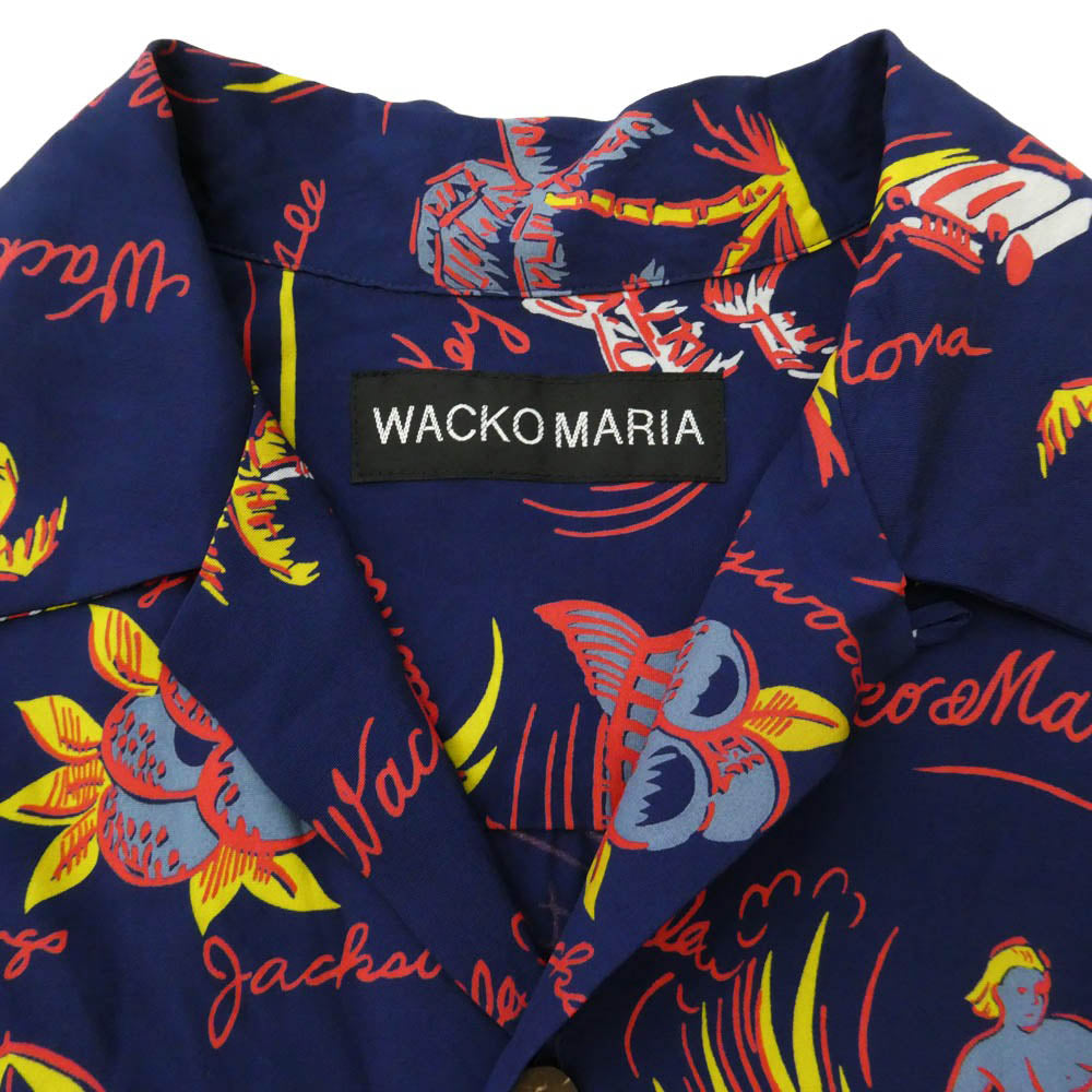 WACKO MARIA ワコマリア 25SS-WMS-HI02 HAWAIIAN SHIRT S/S TYPE-2 ハワイアン アロハ 半袖 オープンカラー シャツ ネイビー系 M【中古】