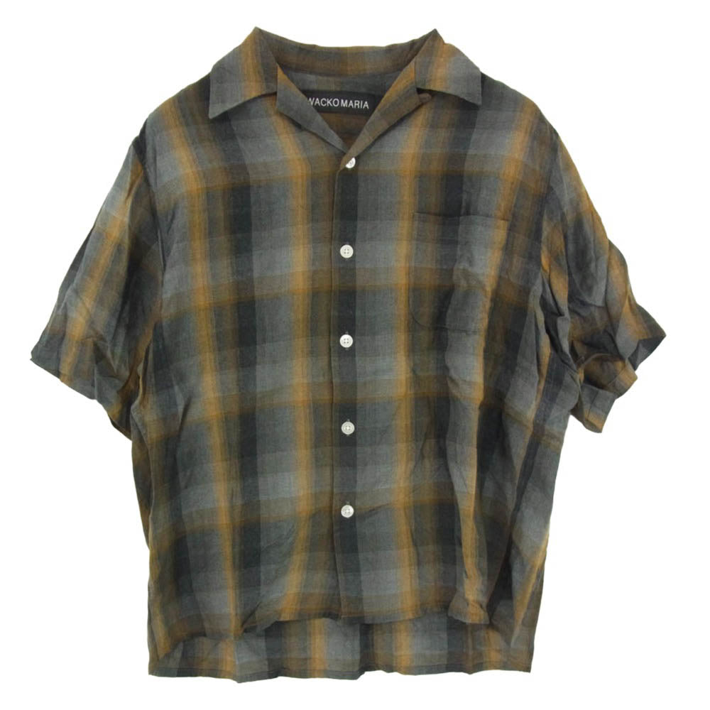 WACKO MARIA ワコマリア 26SS-WMS-OC09 OMBRE CHECK OPEN COLLAR SHIRT S/S ( TYPE-1 ) オンブレ チェック レーヨン オープンカラー 開襟 半袖 シャツ ブラウン ブラウン系 S【美品】【中古】
