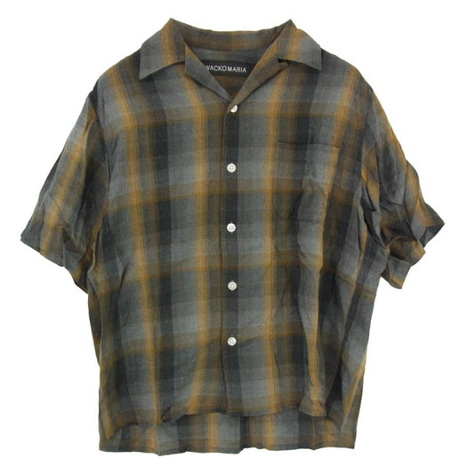 WACKO MARIA ワコマリア 26SS-WMS-OC09 OMBRE CHECK OPEN COLLAR SHIRT S/S ( TYPE-1 ) オンブレ チェック レーヨン オープンカラー 開襟 半袖 シャツ ブラウン ブラウン系 S【美品】【中古】